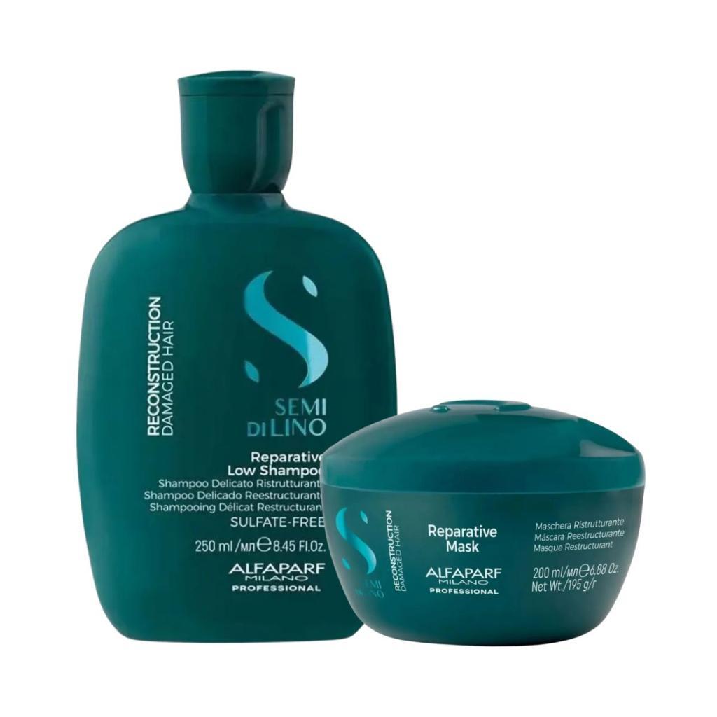 Kit Alfaparf Semi Di Lino Reconstruction Damaged Shampoo 200ml + Máscara Condicionadora 250ml