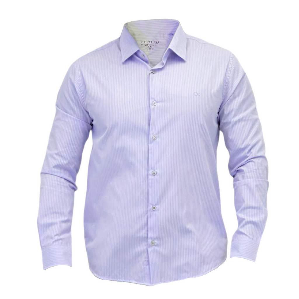Camisa Ogochi Casual Slim Listrada Lilas