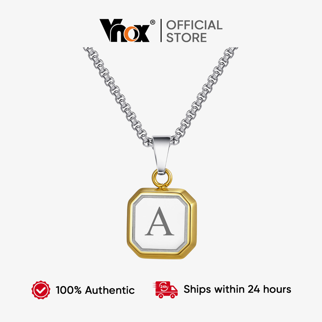 Vnox Colar Masculino À Prova D'água , Resistente A Manchas , Banhado Ouro , Letra Quadrada , Pingente , Corrente , Estil