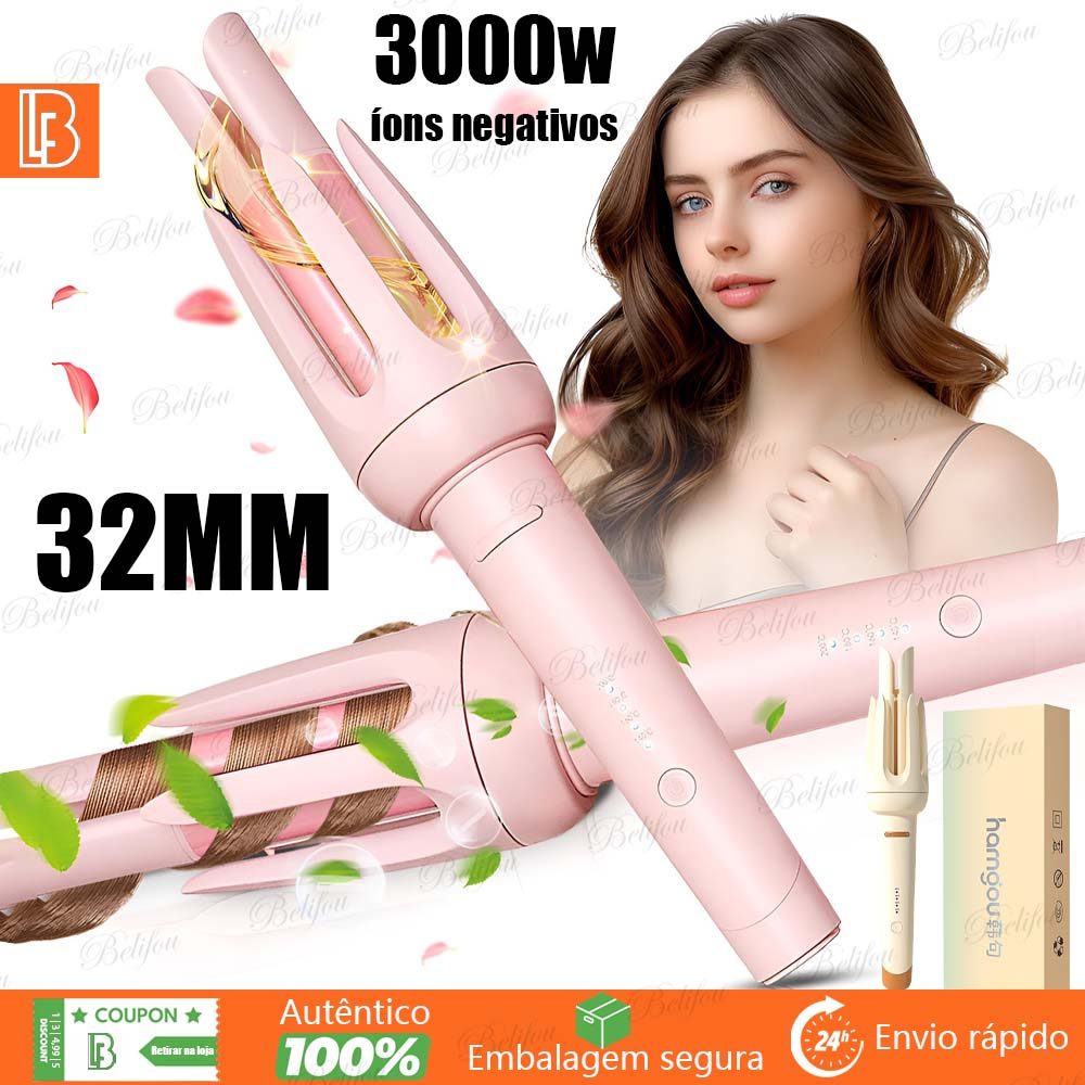 Modelador de Cachos Automático Profissional 32mm Bivolt 110-220V Aquecimento 140-200°C Rápido Ondas Naturais Cabelo em Oferta na Shopee