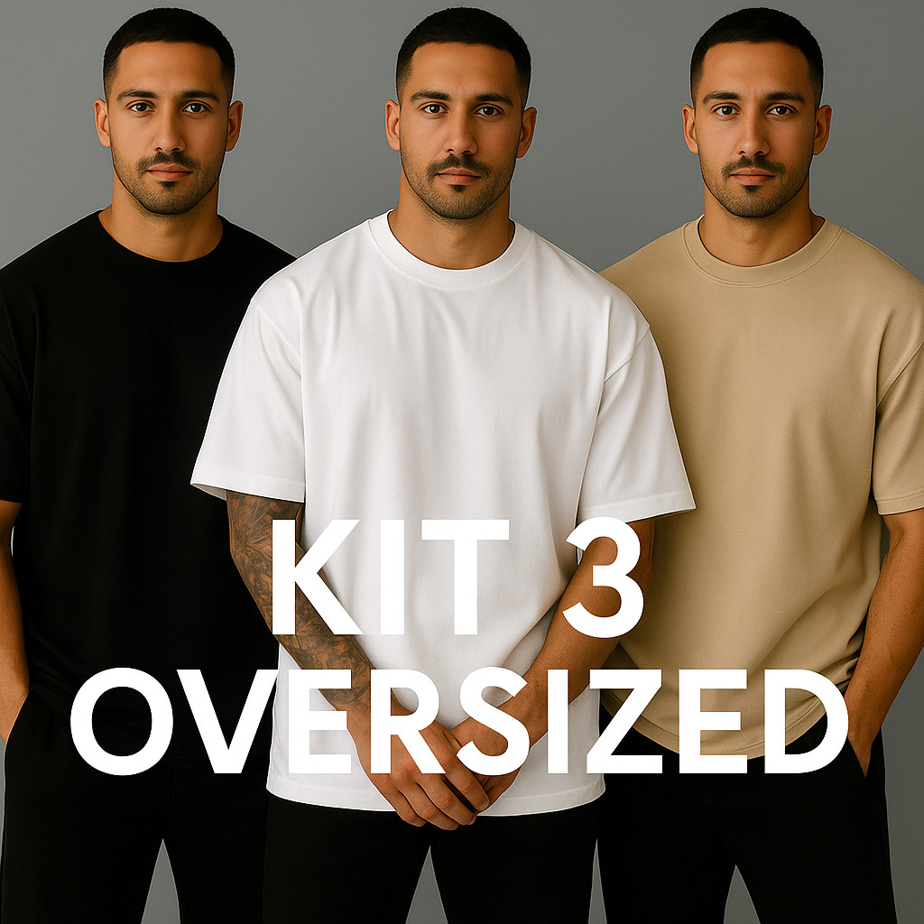 Kit 3 Camiseta Lisa Oversized Masculina Streetwear Algodão Ideal com calça Jeans CI