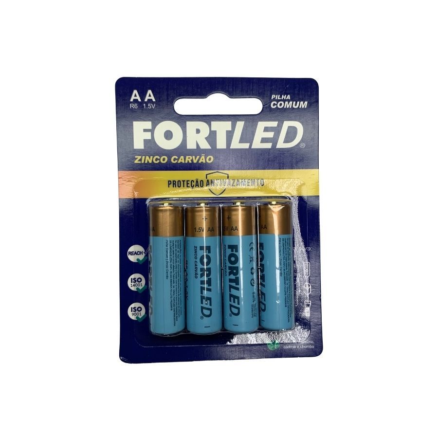 Pilha Comum Média (AA) Zinco 1,5V  - 4 unidades - Fortled  - Rizzo em Oferta na Shopee