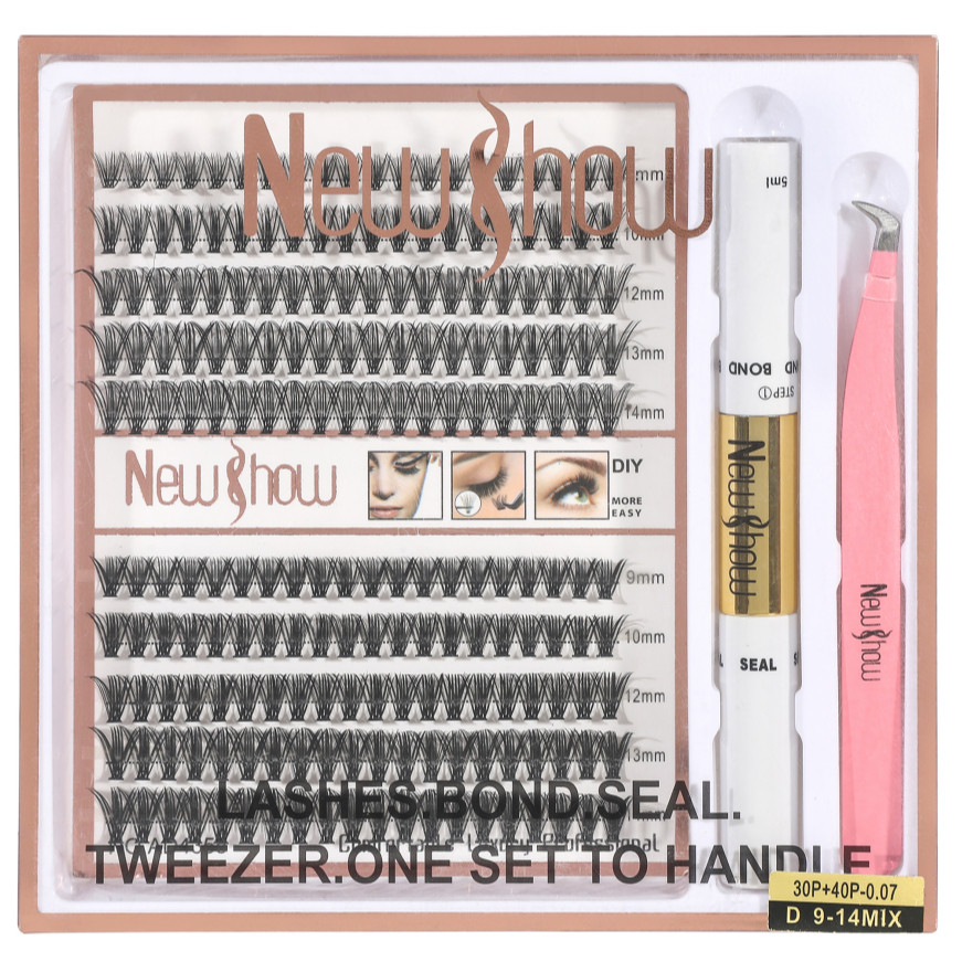 New Show Cílios 12P/20P/30P/40P Tufos Sem Nó Mix 9-14mm MIX + 1 Principal Pinça + 1  Cola em Oferta na Shopee