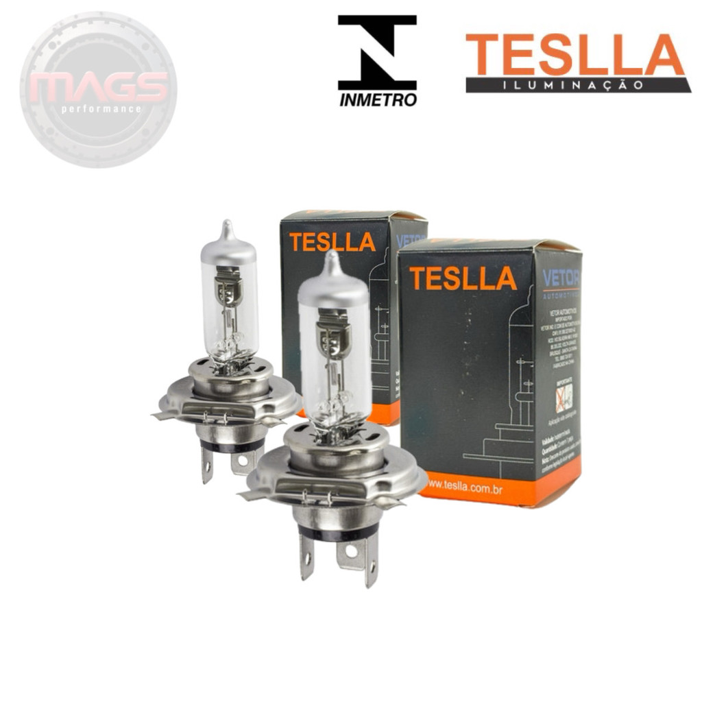 Par Lâmpadas Farol Premium H4 4300k Hálogena Amarelas Teslla