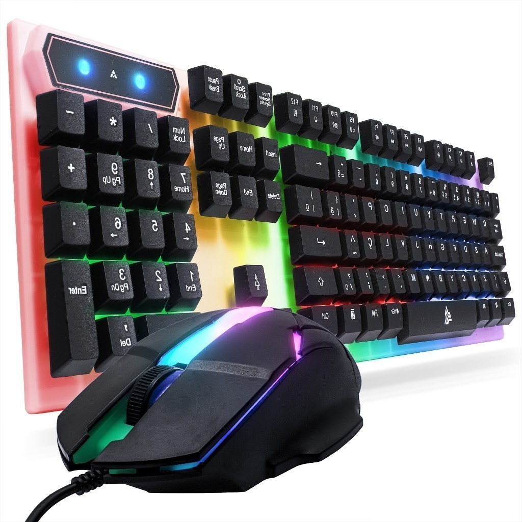 Teclado e Mouse Iluminação LED RGB 12 Teclas Multimídia USB Scroll Lock ABNT2 Computador Note