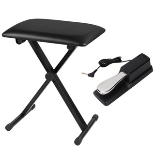 Kit Profissional Para Tecladista Banco Almofadado Regulável + Pedal Sustain Com Chave Polaridade