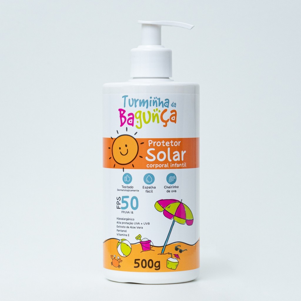 Protetor Solar Infantil FPS 50 Turminha da Bagunça UVA+UVB – Cheirinho de Uva – 200g e 500g em Oferta na Shopee