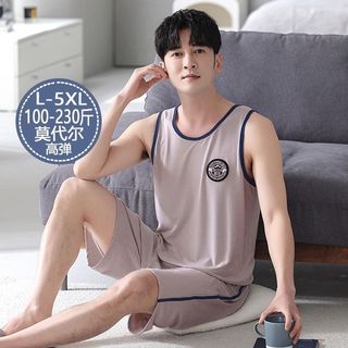 100% algodão Modal pijamas masculino verão colete sem mangas Shorts Loungewear tamanho grande estilo fino pode usar tern