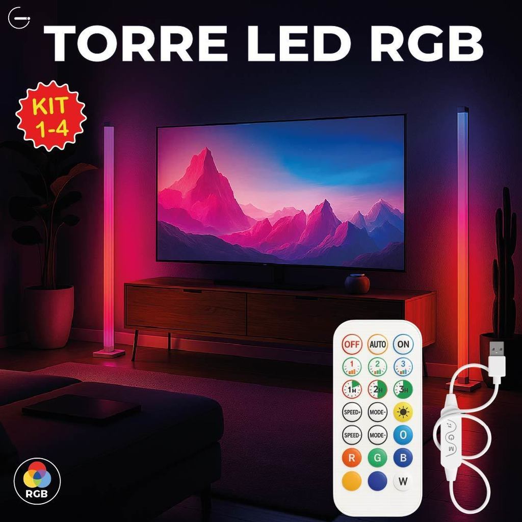 Luminária de Chão RGB LED 5050 2 Torre Inteligente com Controle 9.6W Barra Modo Música USB