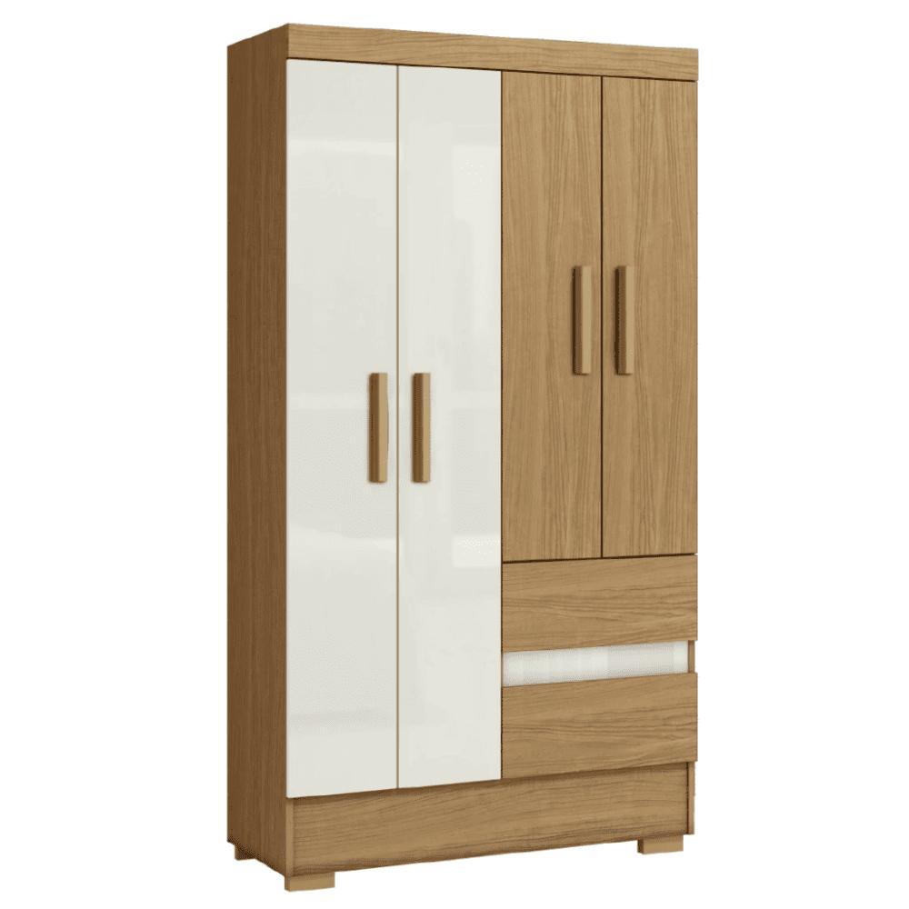 Guarda Roupas Solteiro 4 Portas 2 Gavetas Atacama / Off White Coimbra Aramóveis em Oferta na Shopee