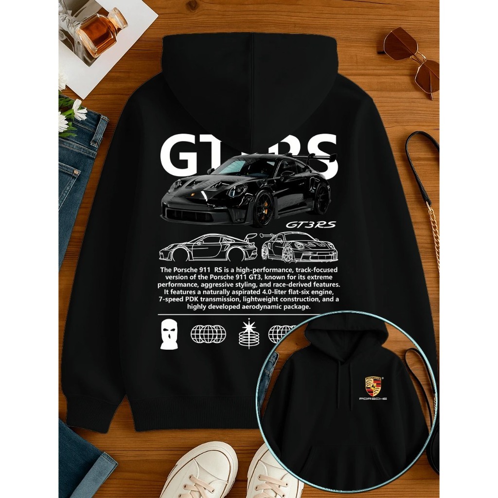 Blusa De Frio Moletom Canguru Streetwear De Corrida Porsche Gt3 Rs Preta em Oferta na Shopee