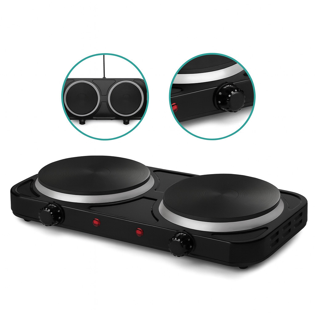 Fogão Elétrico Portátil 2 Bocas Cooktop 2000W – Chapa de Ferro Fundido 127V