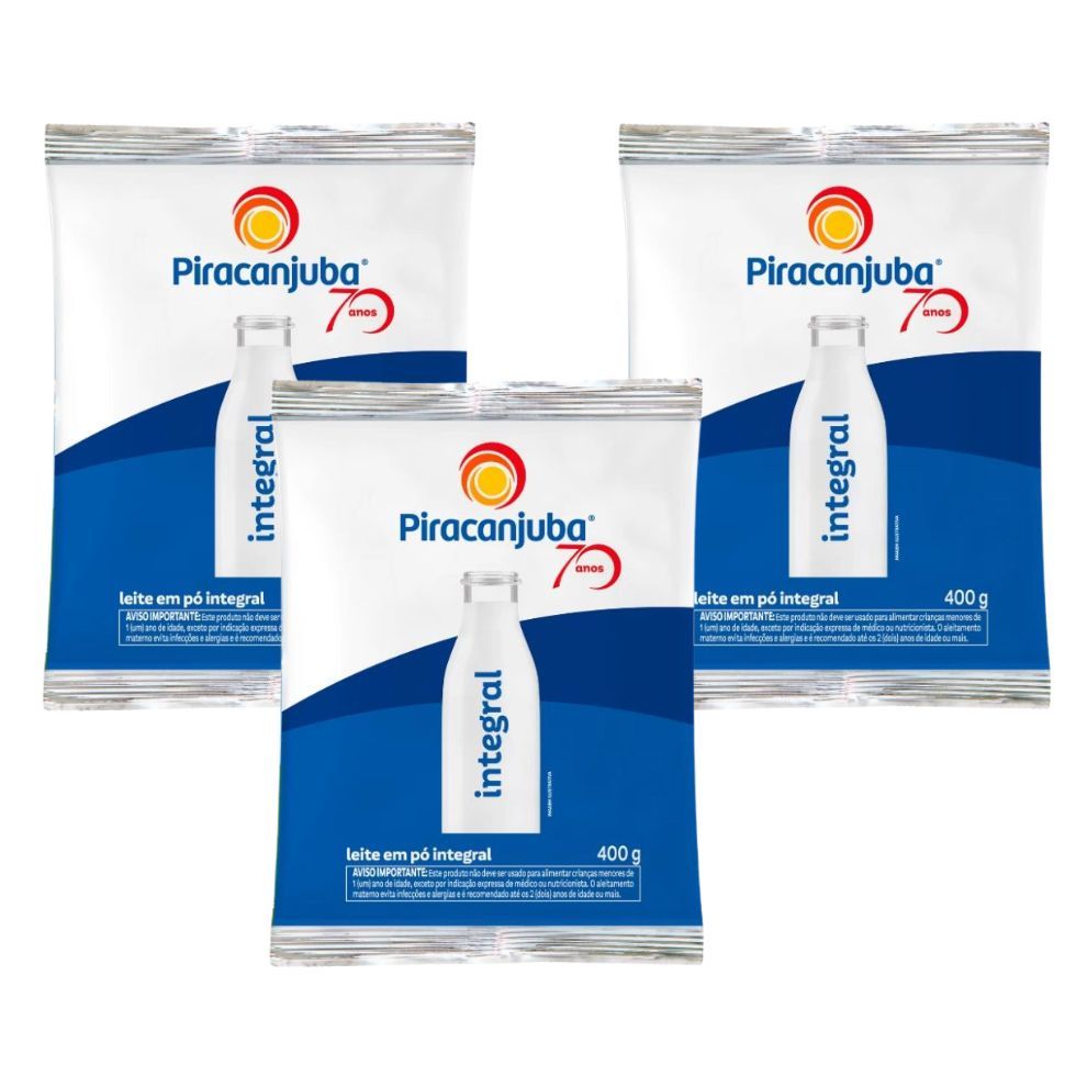 Kit 3 Leite em Pó Piracanjuba Integral 400g em Oferta na Shopee