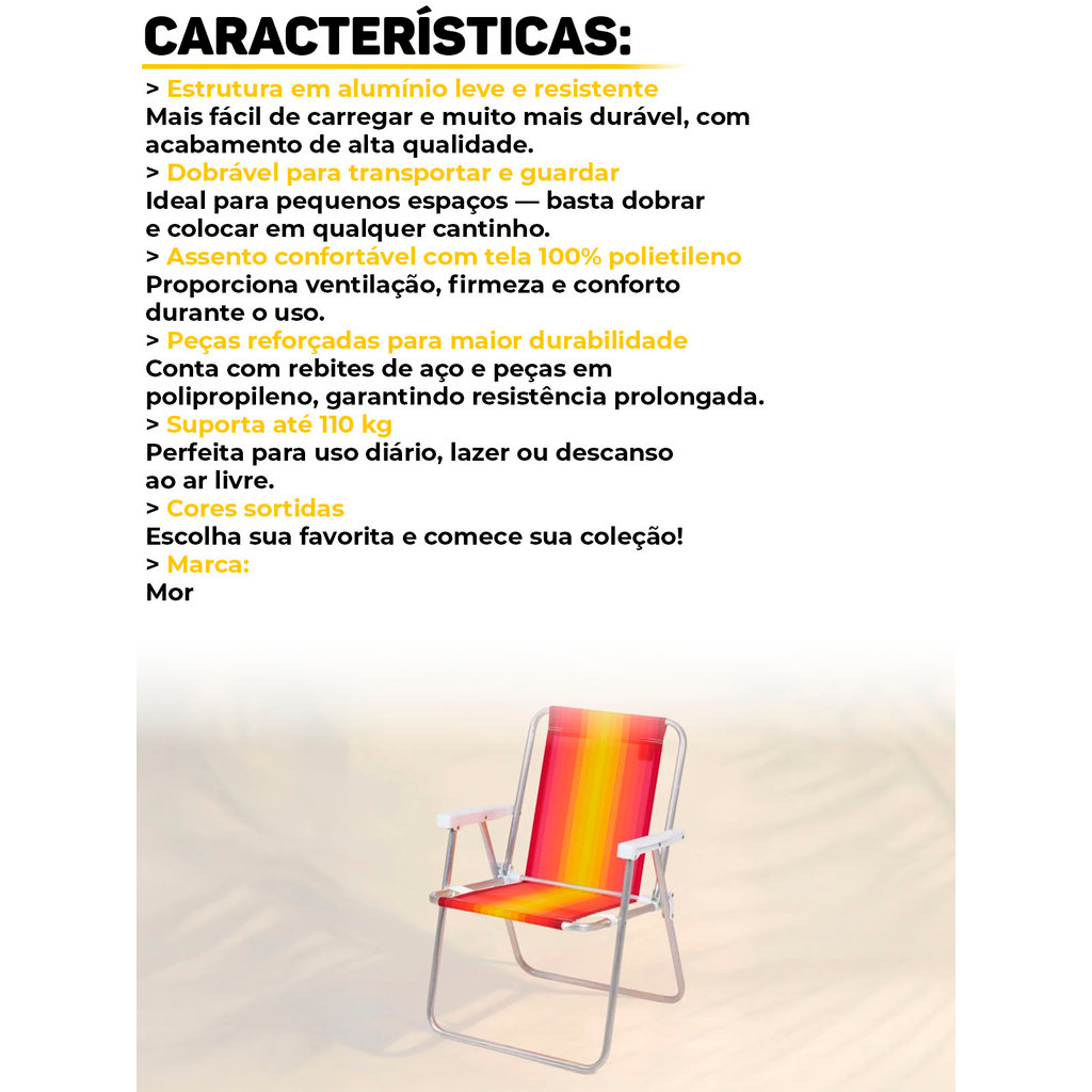 Detalhes do Cadeira De Praia Mor Alta Em Alumínio Dobrável Leve P/ Lazer Camping Piscina Suporta Até 110kg