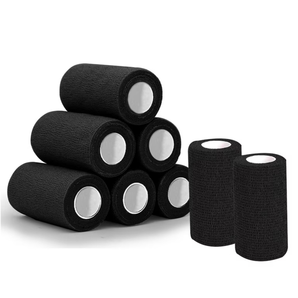 Bandagem Elástica Adesiva Faixa De Atadura 10cm Preto Curativo Flexível Auto Aderente Fita Esportiva
