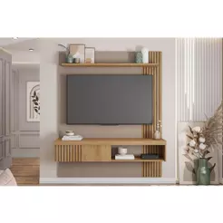 Painel Home p/ TV até 65 Pol Jade Ripada 150x183cm Buriti/Fendi - Caemmun