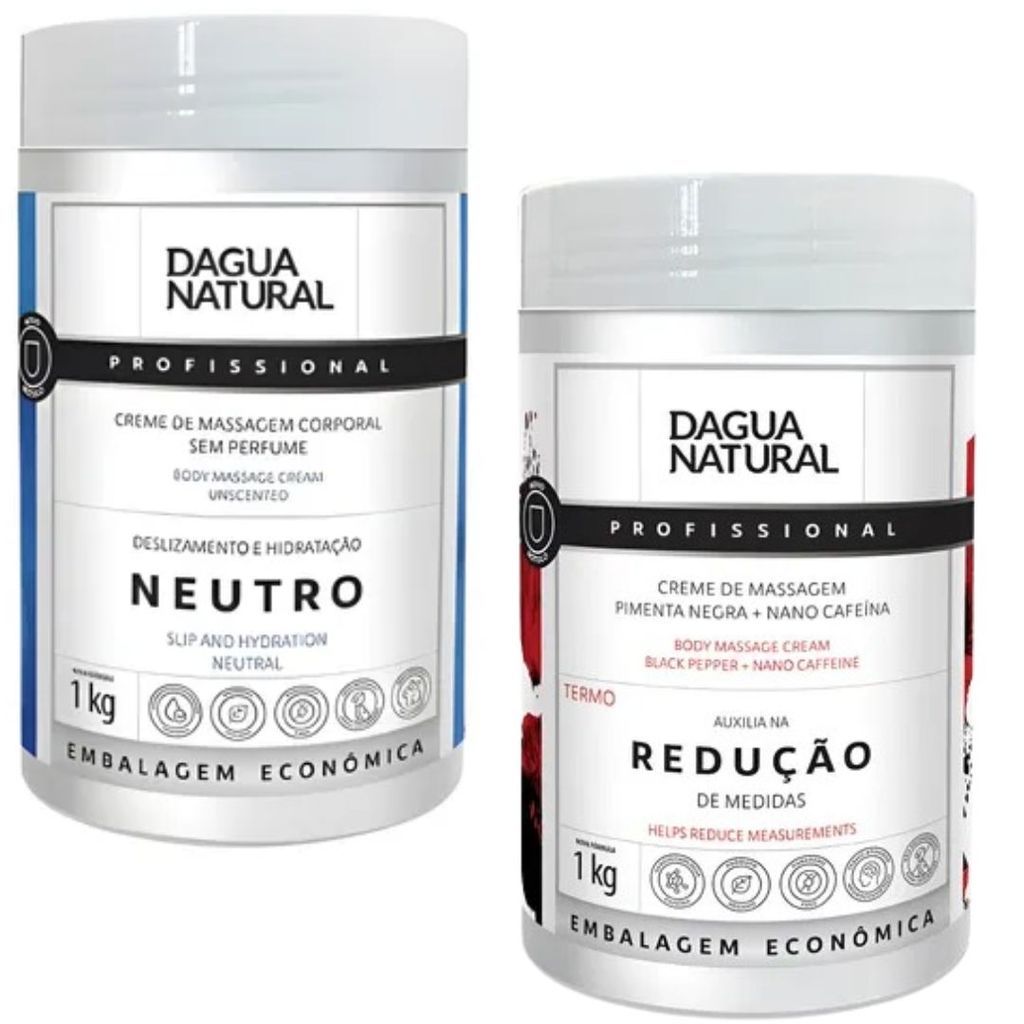 Kit Massagem Corporal Dagua Natural 1x Creme Pimenta Negra 1Kg + 1x Creme Neutro 1Kg