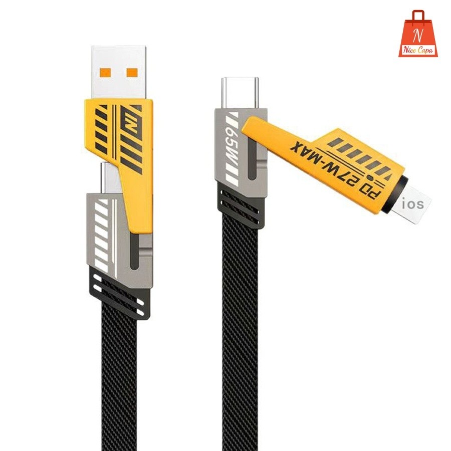 Cabo USB-C 4 em 1, 1 m com carregamento rápido de 65W múltiplas portas compatível com iPhone 16/15/14/13/12/Pro Samsung em Oferta na Shopee