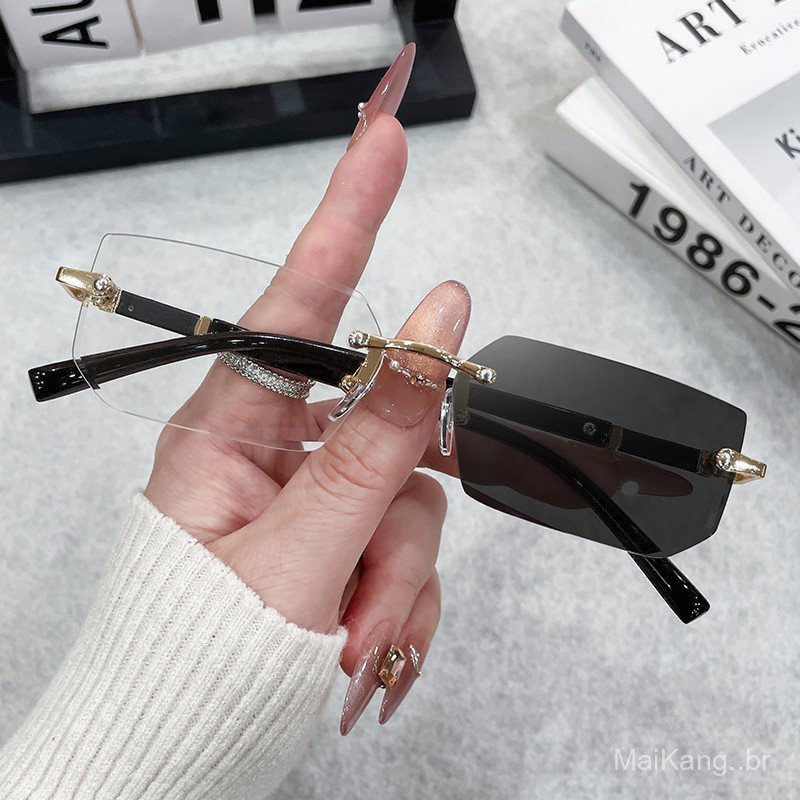 Novos Óculos de Sol Sem Armação que Mudam de Cor, Óculos de Sol Modernos Europeus e Americanos, Óculos de Sol de Persona