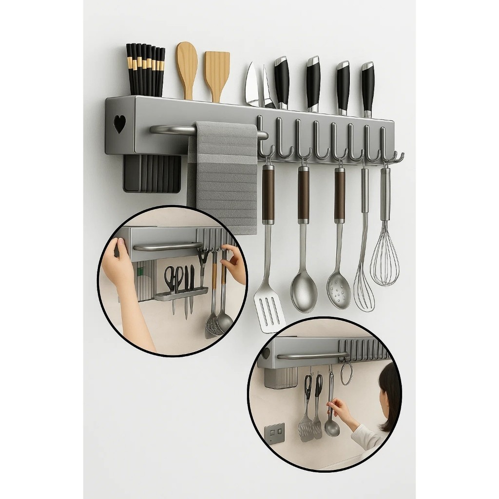 Suporte Organizador Ganchos Prateleira Rack Concha Pendura Móvel Utensílios Cozinha