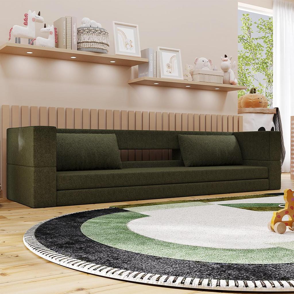 Cama Montessoriana Solteiro Colinho 3 em 1 100% Espuma Verde Militar Keiko