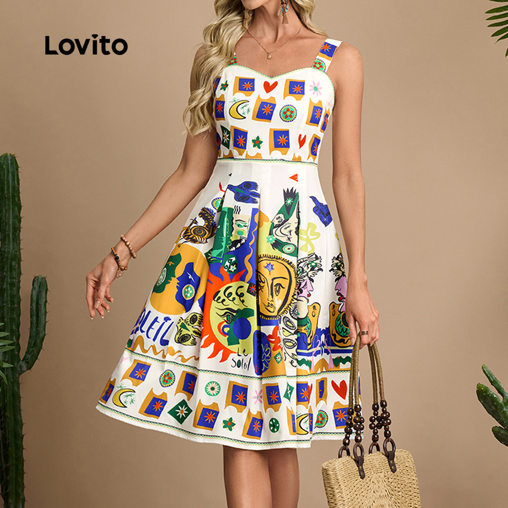 Lovito Vestido Boho com Zíper para Primavera/verão para mulheres LBL30096