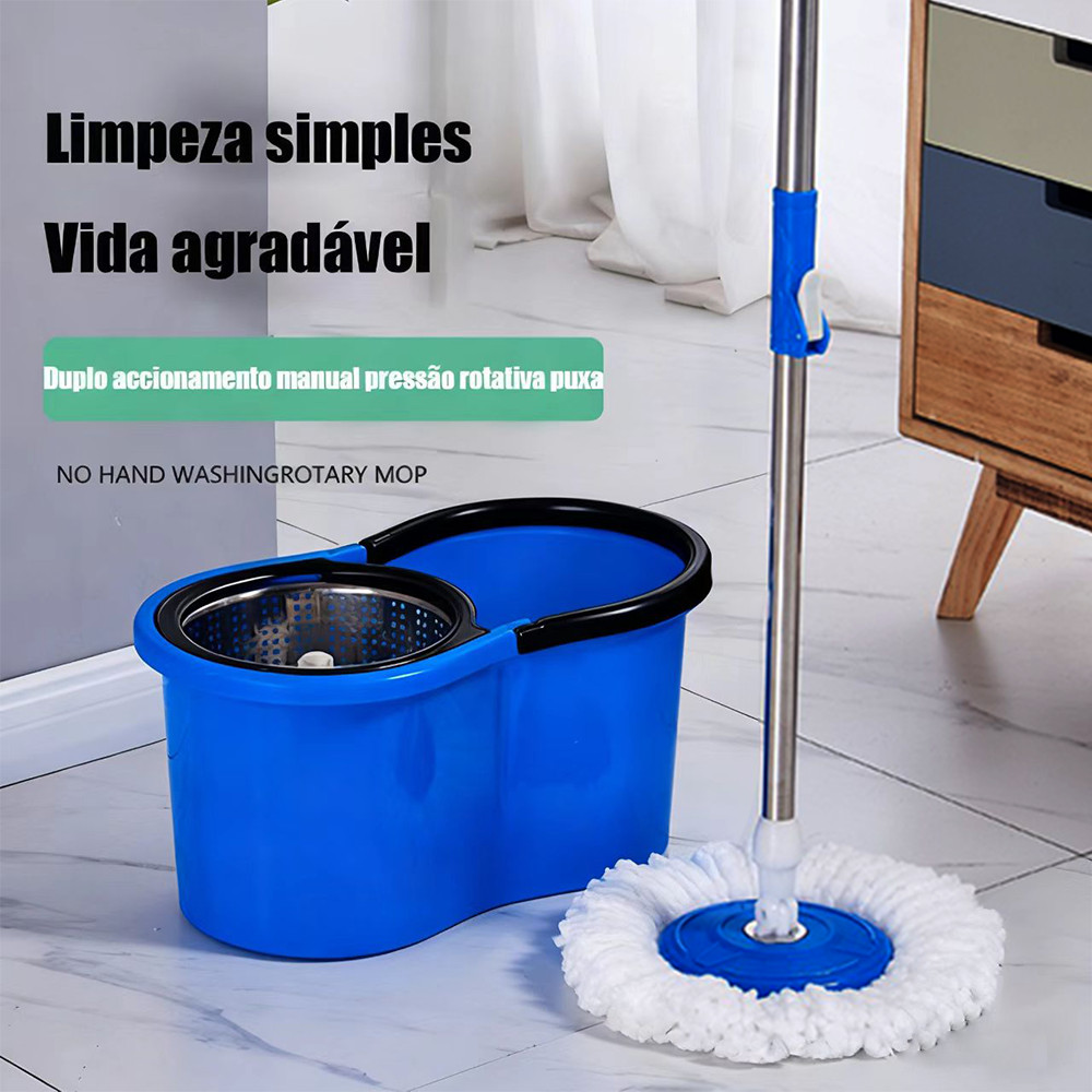 Mop Giratório Completo com Balde 12L Esfregão Inox 360 para Limpeza Rápida e Sem Esforço Acompanha 3 Refis Inclusos