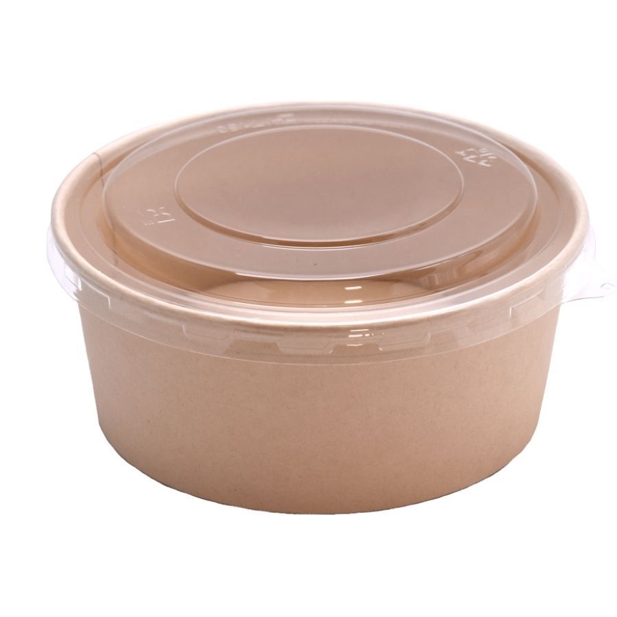 Pote de Papel Bowl com Tampa Transparente - Kraft - 1000ml - 5 unidades - Rizzo