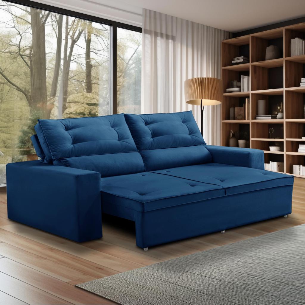 Sofá Retrátil e Reclinável 2 lugares com Molas 1,50m Lais Suede Azul Adonai Estofados