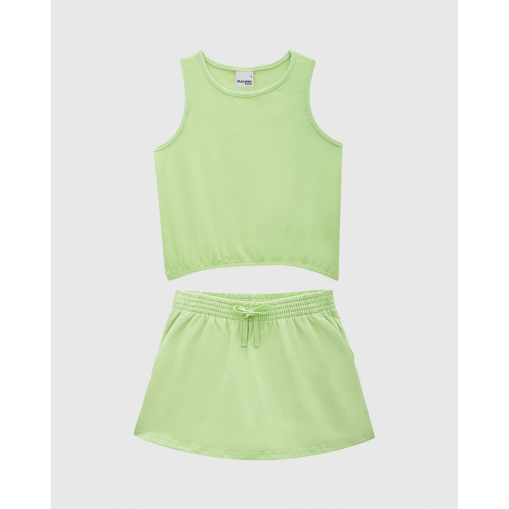 Conjunto Infantil Menina Regata Cropped E Shorts Saia Em Algodão Malwee Kids