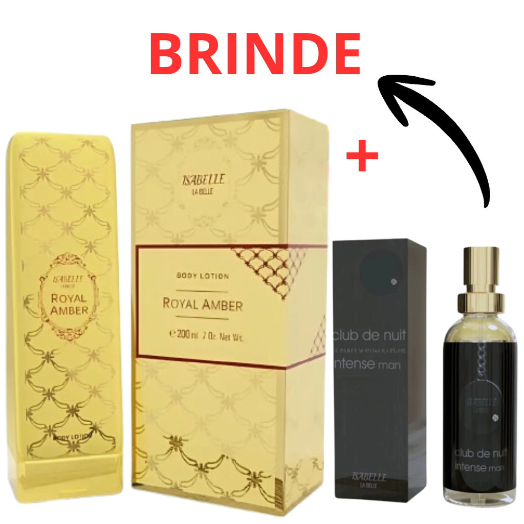 Kit Creme Royal Amber Bisnaga e + Perfume Arabe Club de Nuit Intense Man Hidratante Corporal 200ml