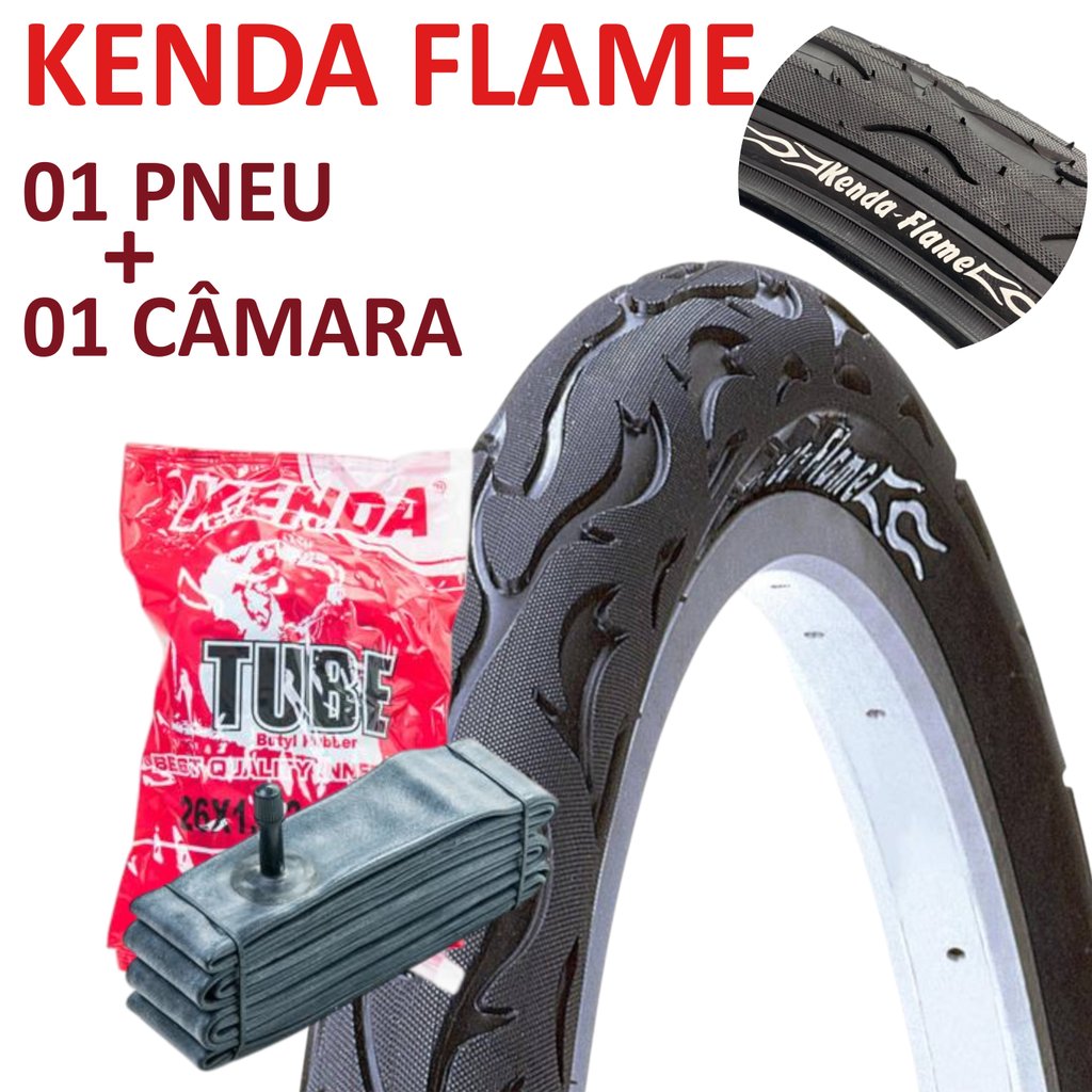 Kit Pneu + Camara Kenda 26 aro – 1 Pneu Flame 2.125 + 1 Camara bico grosso