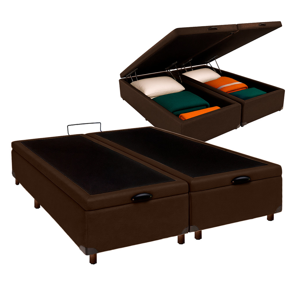Cama Box Bau Casal Blindado Nature Marrom 138x188 em Oferta na Shopee