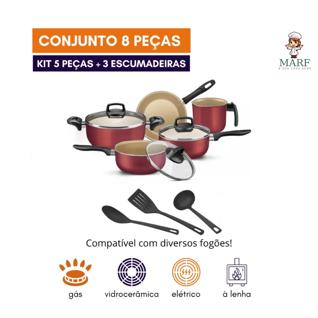 Imagem Jogo de Panelas Antiaderente 5 Peças com Teflon Premium – MARF | Cozinha Prática, Moderna e Segura