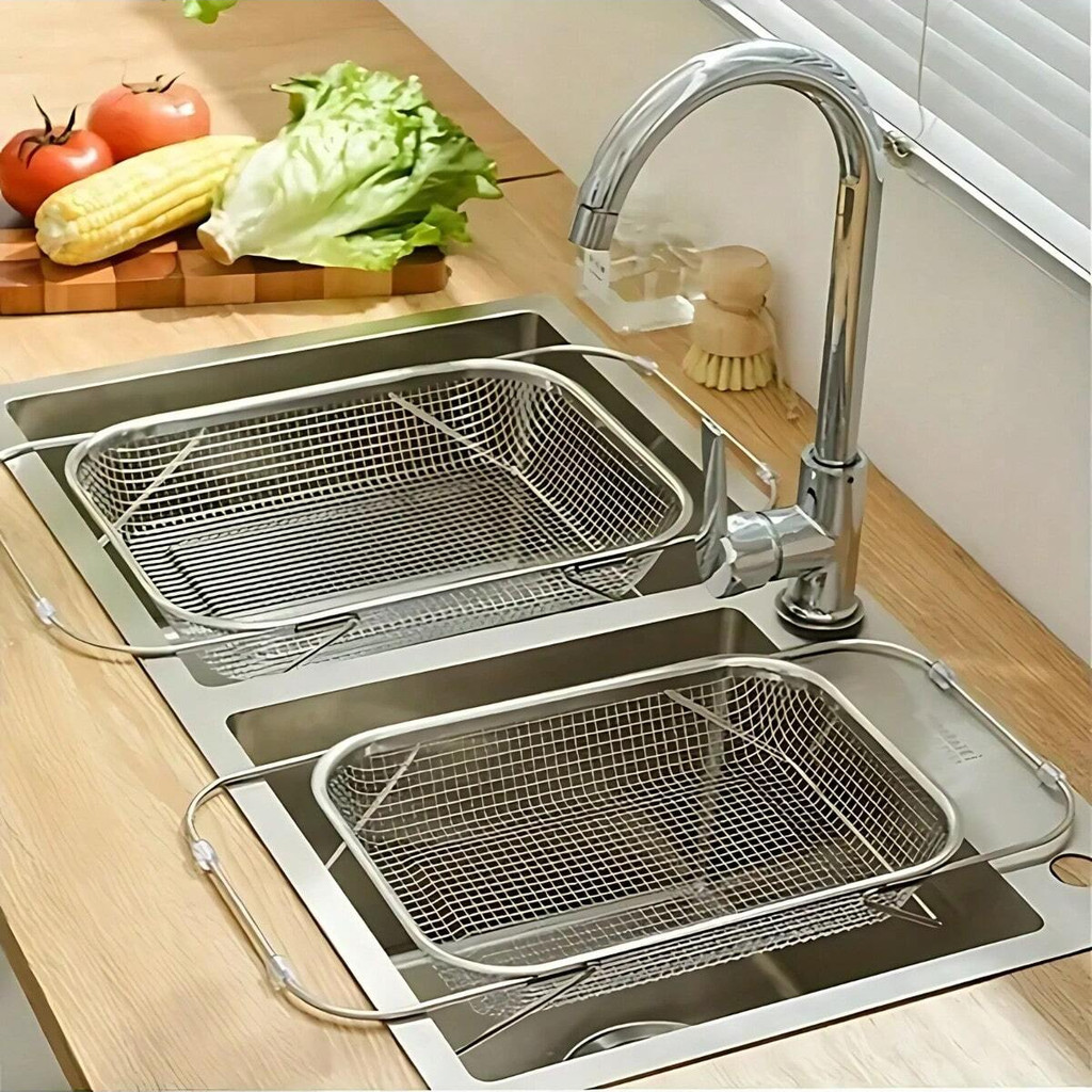 Escorredor De Pia Inox Lava Frutas Alça Retrátil Fruteira Alimentos Escorredor De Macarrão em Oferta na Shopee