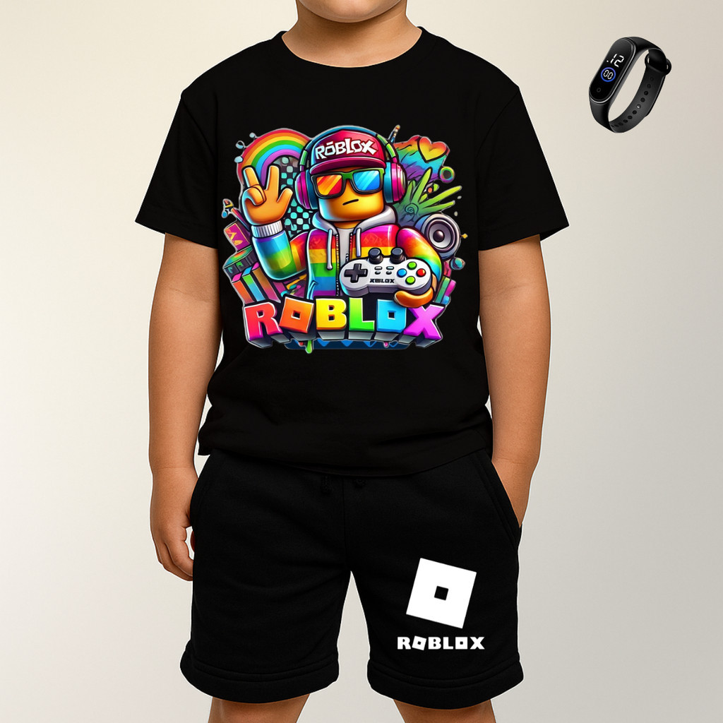 Conjunto Infantil Roblox Aventura e Diversão Camiseta E Bermuda Com Reloginho Infantil 6-16 em Oferta na Shopee