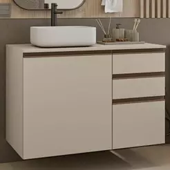 Gabinete Suspenso Para Banheiro 100cm 1 Porta 3 Gaveta Nice Madesa 03 Crema