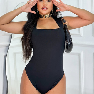 Body Collant Feminino Decote Quadrado Regata Tecido Suplex Elegante