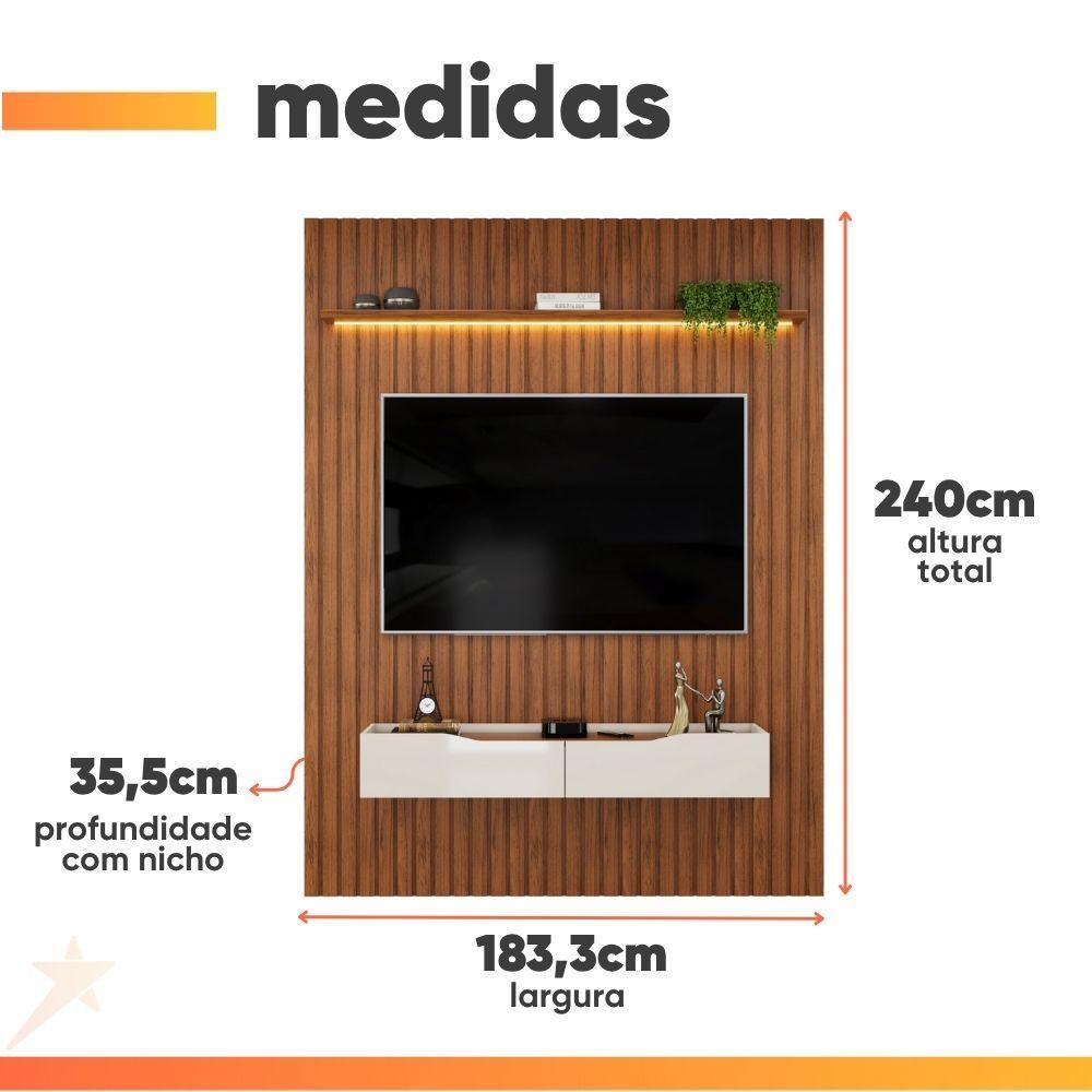 Painel Para Tv Até 65 Polegadas 1,83m Ripado Autêntico Com Led Montreal Com Nicho Efraín