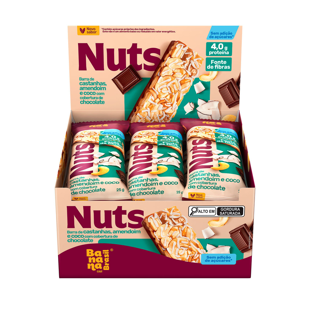 Banana Brasil - Barra de Nuts - Display 12x25g - Coco com Cobertura de Chocolate