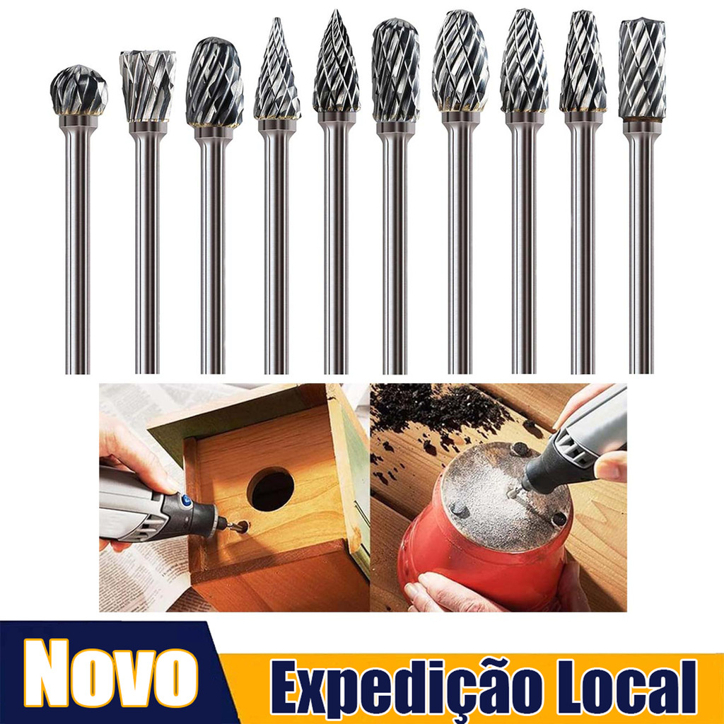 10 rebarbas de metal duro, corte de metal duro rebarbas rotativas, Processamento, Perfuração, Gravura Em metal, rocha