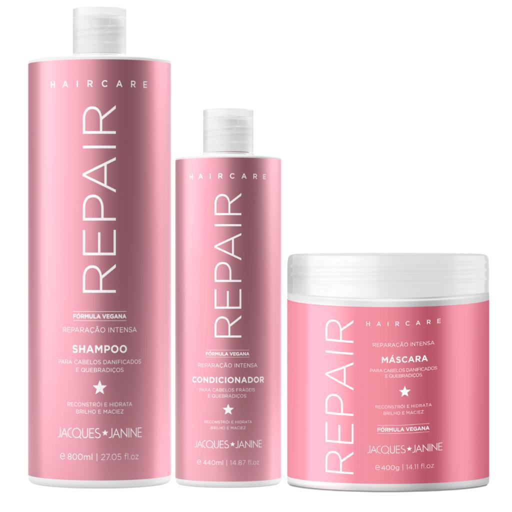 Kit Jacques Janine Hair Care Repair Shampoo 800ml + Condicionador 440ml + Máscara Reparação Intensa 400g em Oferta na Shopee
