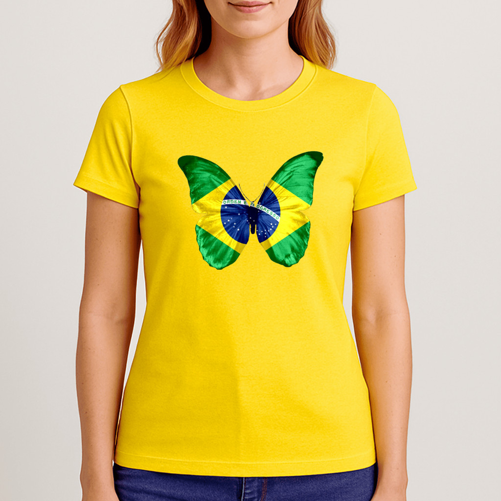 Babylook Estampa Borborleta Bandeira Brasil Copa Do Mundo 2026 Camiseta Feminina Fashion Torcida