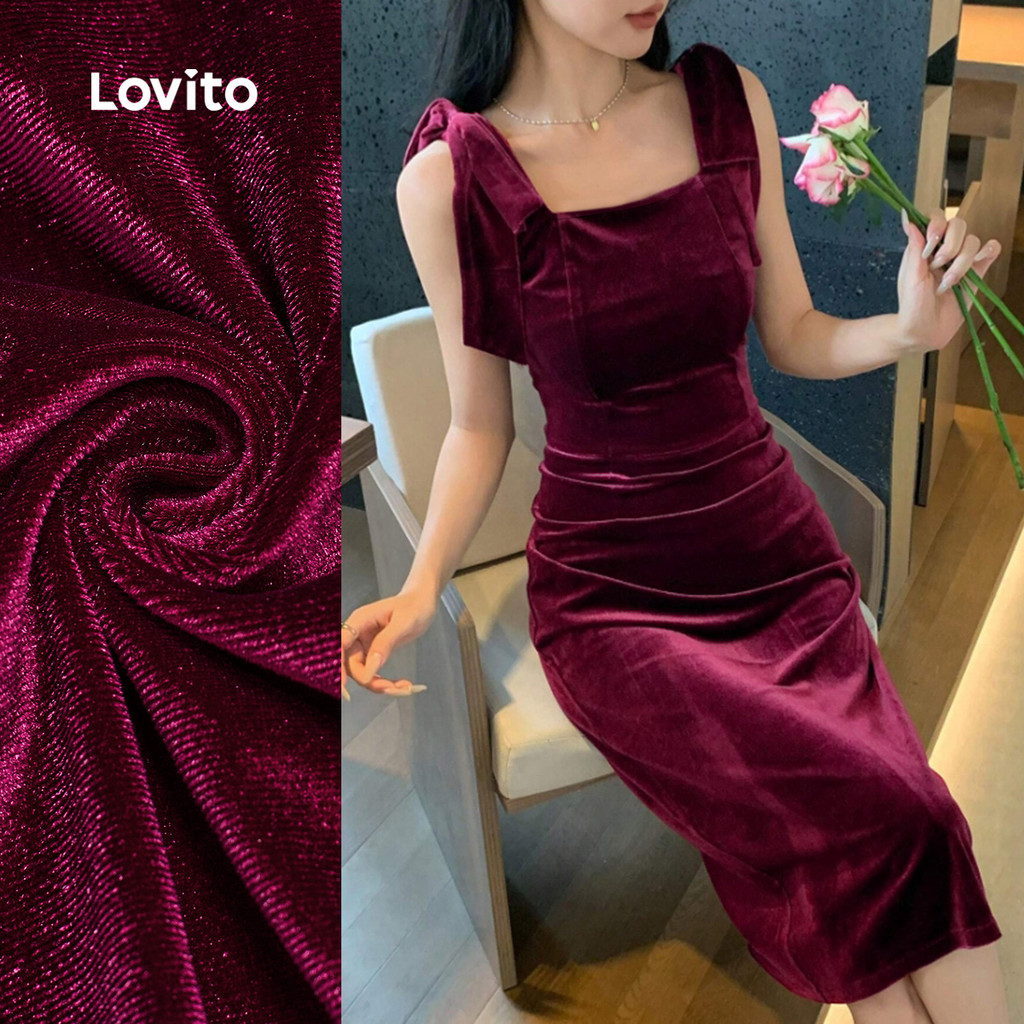 Lovito Vestido Glamoroso Com Laço E Amarração Nas Costas Ideal Para Todas As Estações Na Cor Vinho L158AD1682 em Oferta na Shopee
