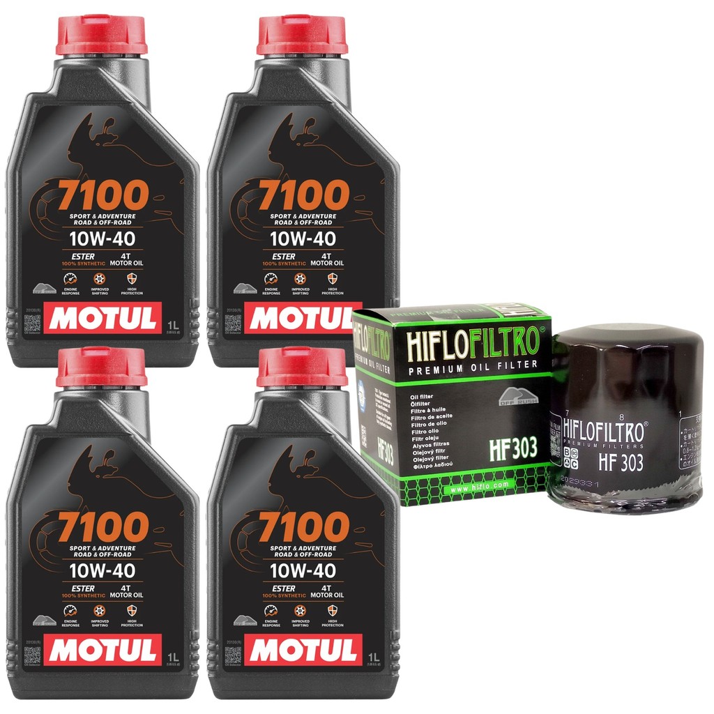 Kit óleo Kawasaki ZX6/ZX10/ZX14 Z750 Z800 Z900 Z1000 Versys Motul 7100 10W40 4L + filtro HF303