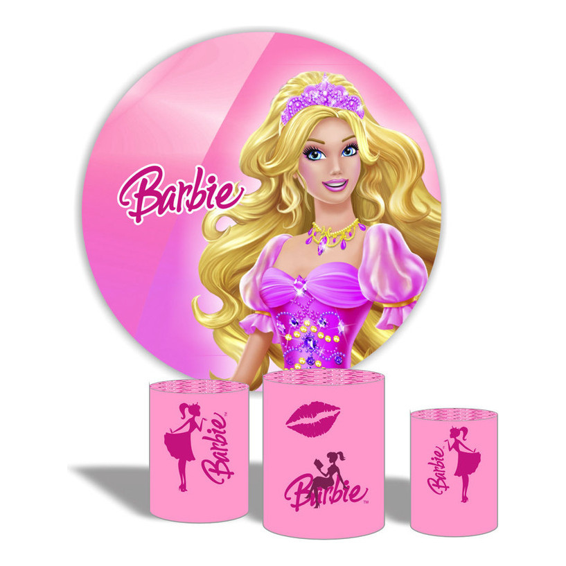 Kit Painel + 3 Capas Sublimação De Festa  Barbie