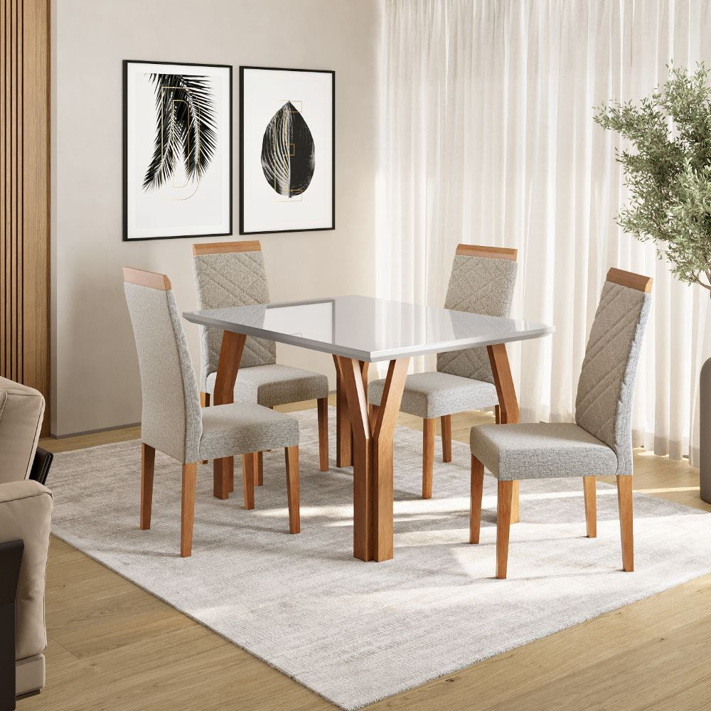 Conjunto Sala de Jantar Mesa Atlas 120cm Tampo Vidro com 4 Cadeiras Atlas Madetal em Oferta na Shopee
