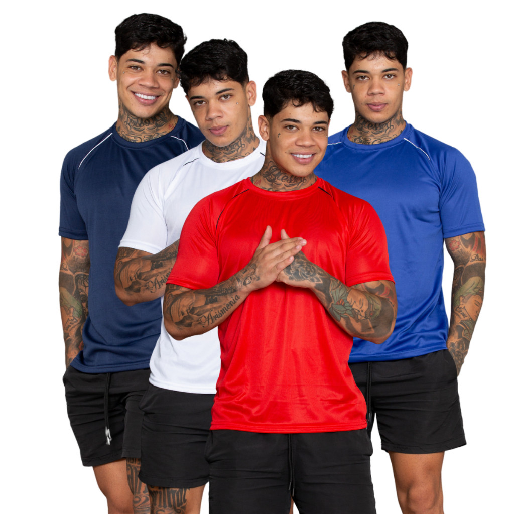 kit 04 camisas dry fit masculina treino academia esportes lazer com lycra variadas