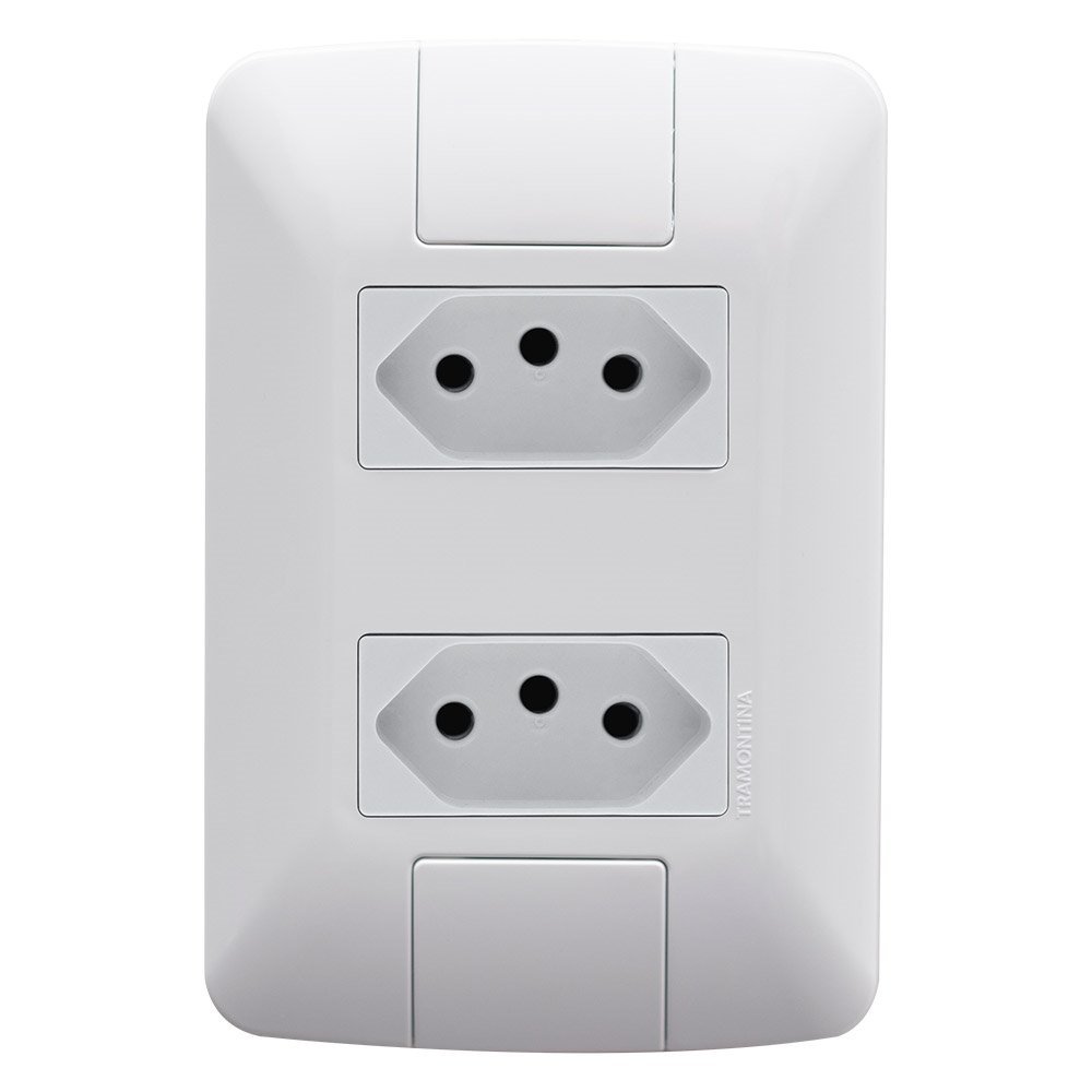 Tomada Aria Tramontina Dupla 2P+T 20A com Placa + Suporte Branco em Oferta na Shopee