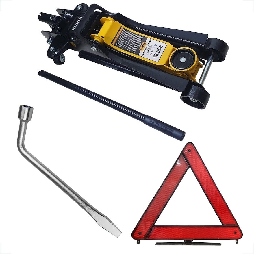 Kit Emergencial Macaco 2,5T Jacare Triângulo Chave Roda 19mm